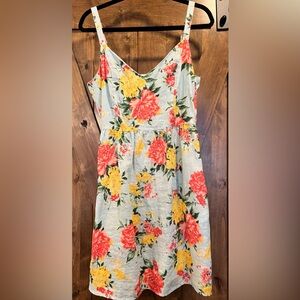 Floral Summer Dress in Blue, Pink, and Yellow